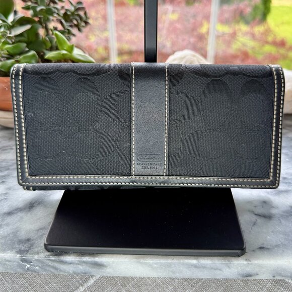 Coach Trifold Wallet - Vintage Y2K Black Monogram Canvas and Black Leather - Picture 1 of 12